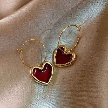 Romantic Burgundy Heart Earrings