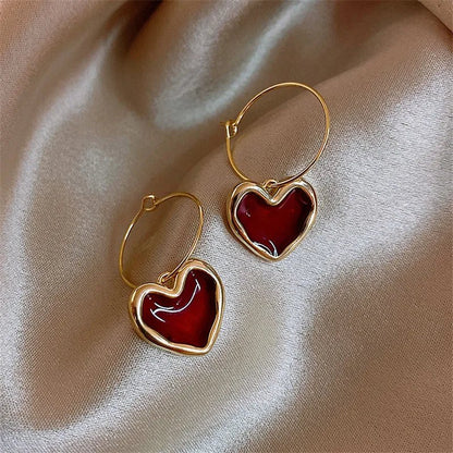 Romantic Burgundy Heart Earrings