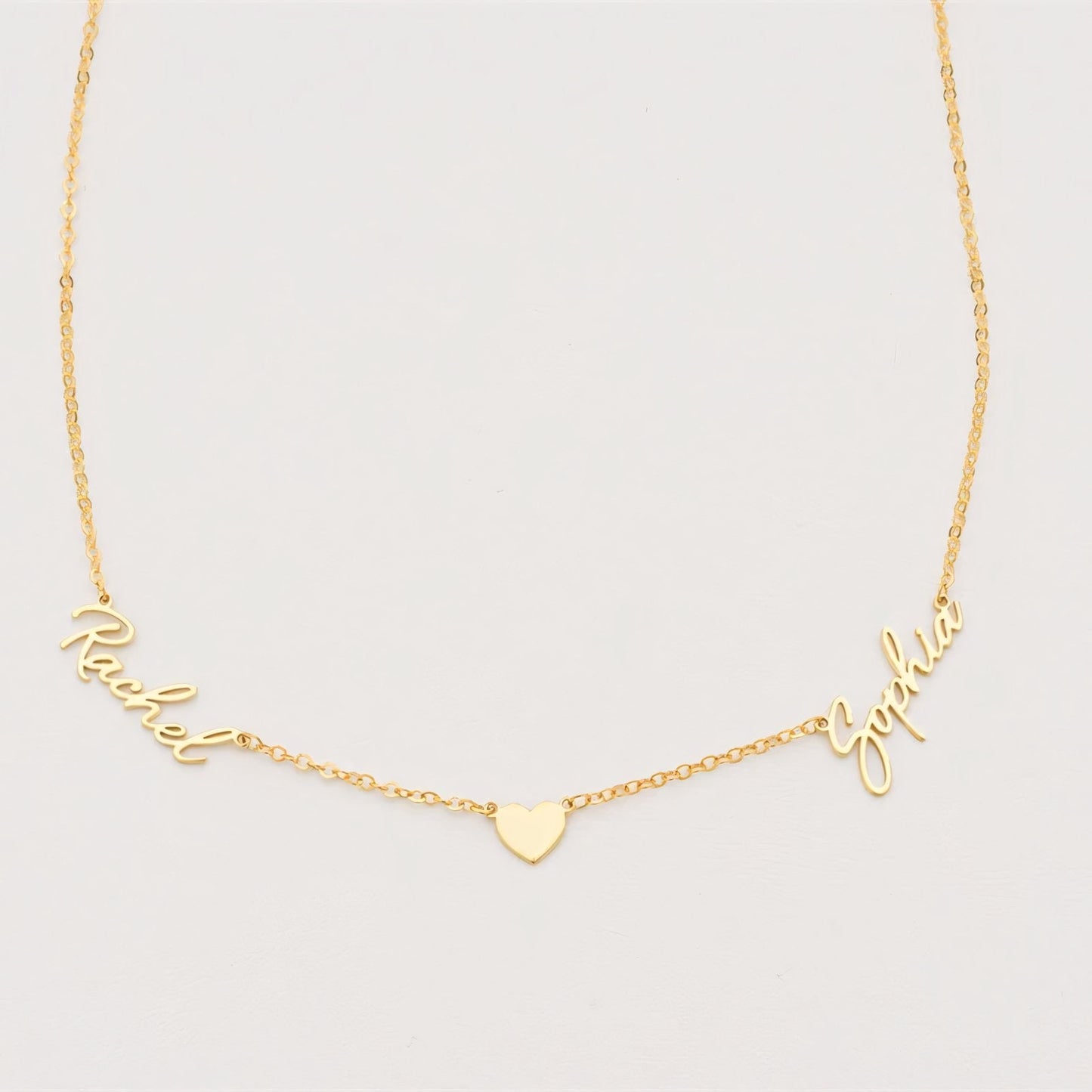 Romantic Two Name Dainty Heart Necklace