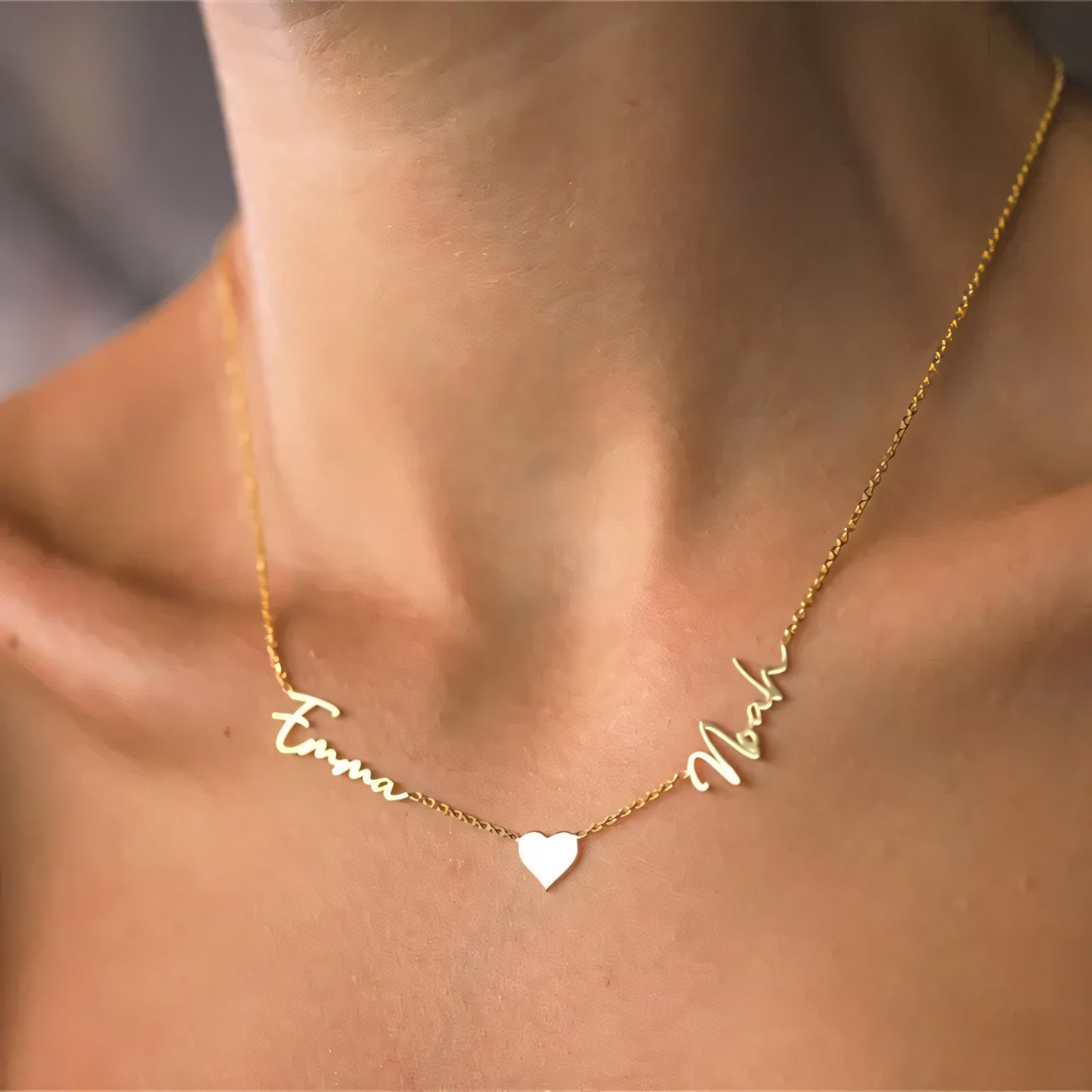 Romantic Two Name Dainty Heart Necklace