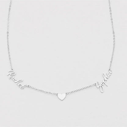Romantic Two Name Dainty Heart Necklace
