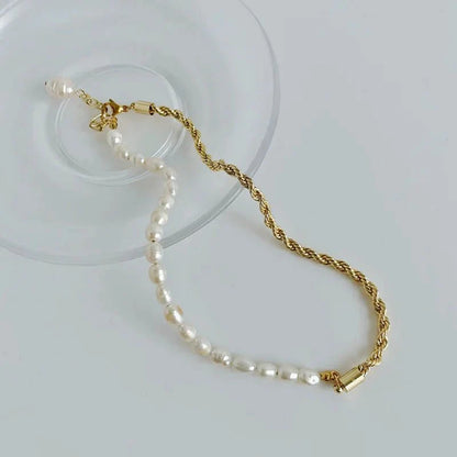 Rope Chain Pearl Contrast Bracelet and Necklace