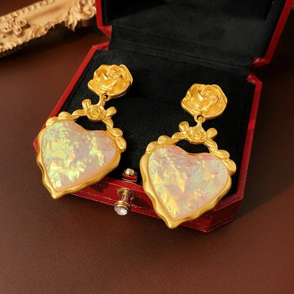 Rose Floral Enamel Heart Earrings