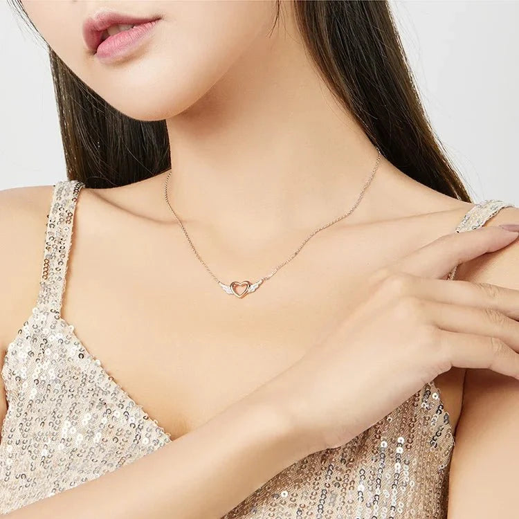 S925 Angel Wings Heart Necklace