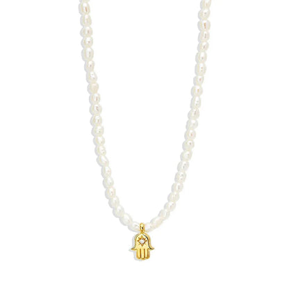 S925 Dainty Diamond Charm Pearl Necklace