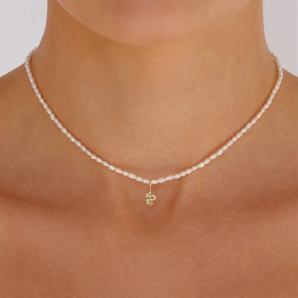 S925 Dainty Diamond Charm Pearl Necklace