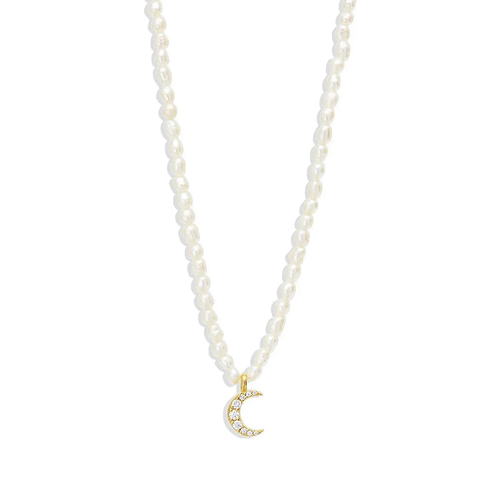 S925 Dainty Diamond Charm Pearl Necklace