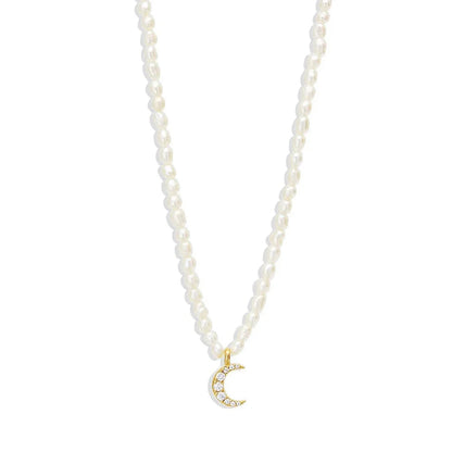 S925 Dainty Diamond Charm Pearl Necklace