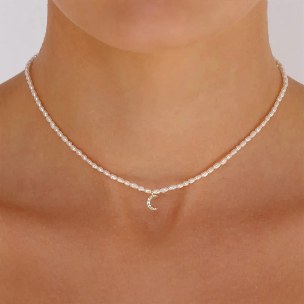 S925 Dainty Diamond Charm Pearl Necklace