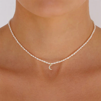 S925 Dainty Diamond Charm Pearl Necklace
