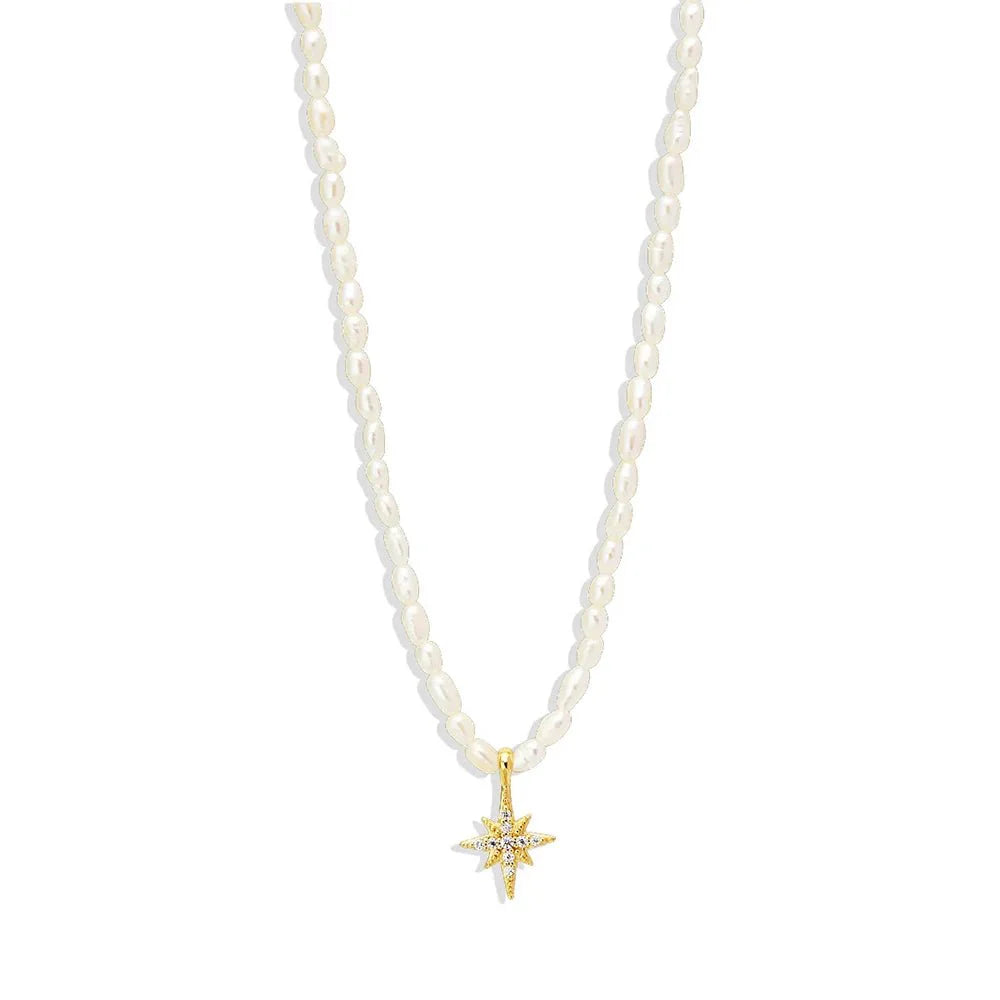 S925 Dainty Diamond Charm Pearl Necklace