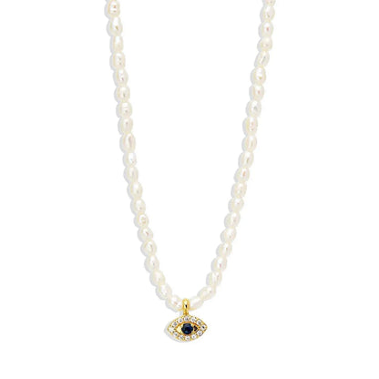 S925 Dainty Diamond Charm Pearl Necklace