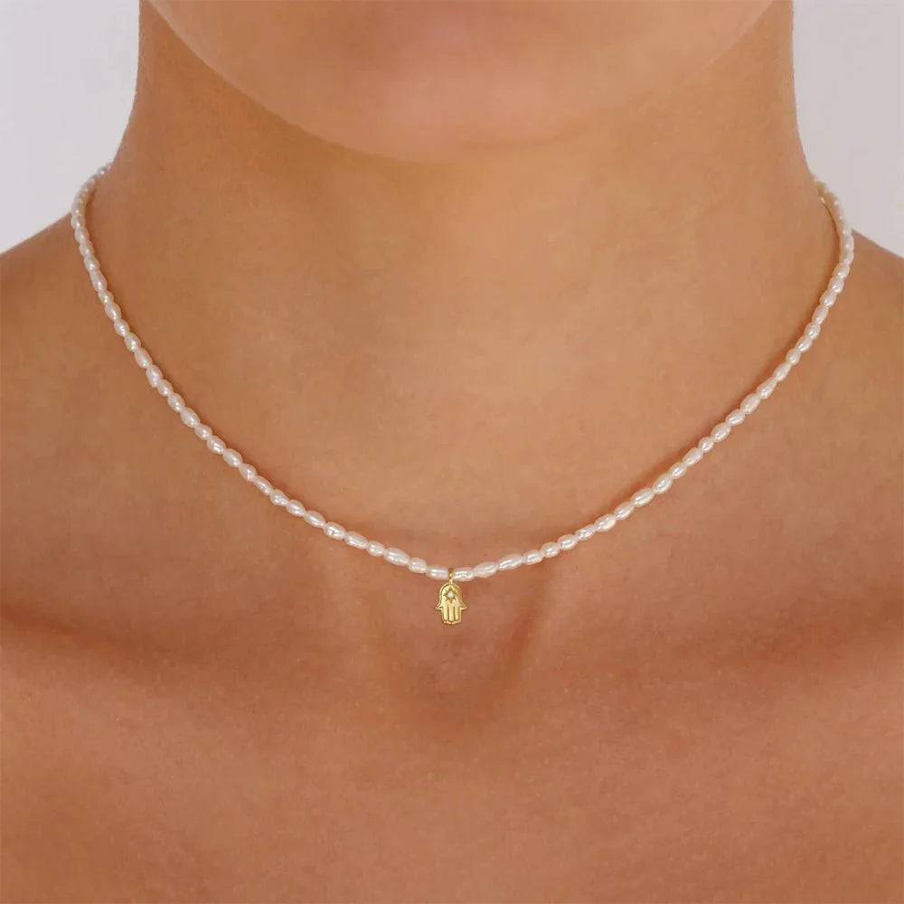 S925 Dainty Diamond Charm Pearl Necklace
