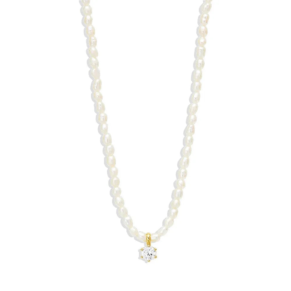 S925 Dainty Diamond Charm Pearl Necklace