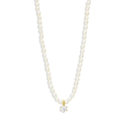 S925 Dainty Diamond Charm Pearl Necklace