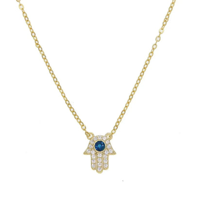 S925 Dainty Hamsa Hand Diamond Pendant Necklace