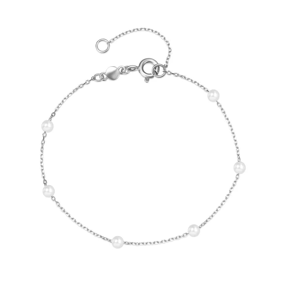 S925 Dainty Satellite Pearl Chain Bracelet