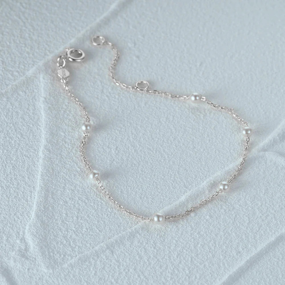 S925 Dainty Satellite Pearl Chain Bracelet