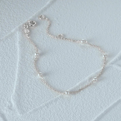 S925 Dainty Satellite Pearl Chain Bracelet
