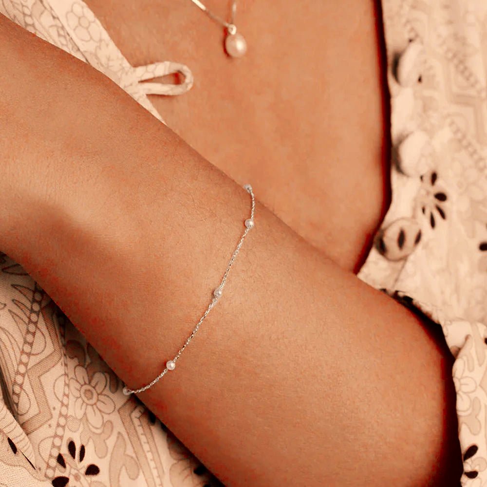 S925 Dainty Satellite Pearl Chain Bracelet