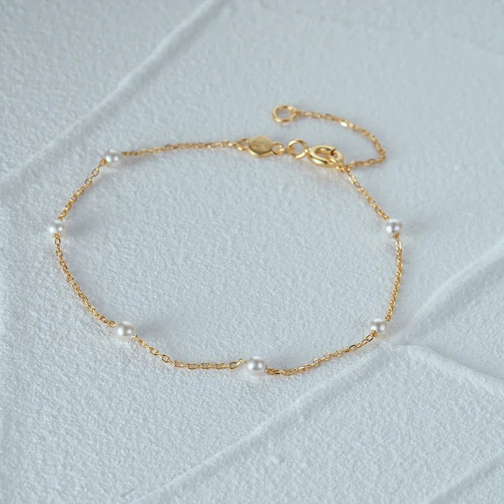 S925 Dainty Satellite Pearl Chain Bracelet