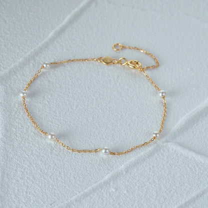 S925 Dainty Satellite Pearl Chain Bracelet