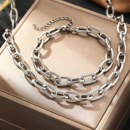 Simple Paperclip Necklace & Bracelet Set