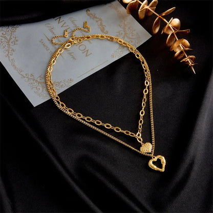Stacked Golden Heart Contrast Necklaces