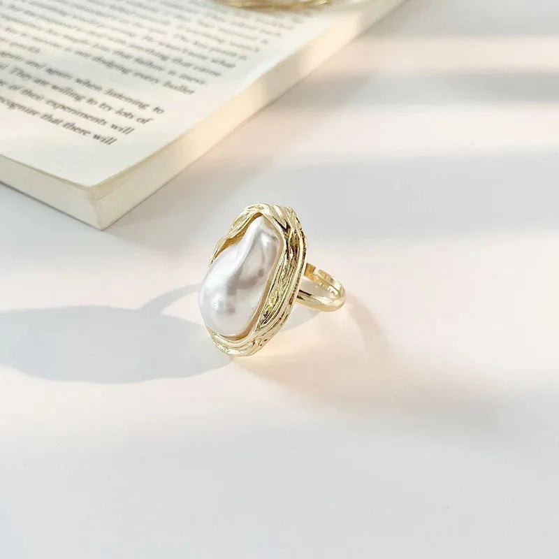 Statement Gold Accented Pearl Ring
