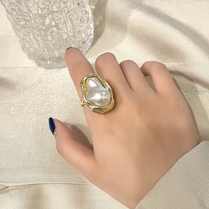 Statement Gold Accented Pearl Ring