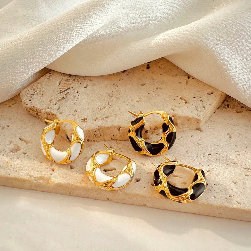 Textured Gold Contrast Hoop Earrings