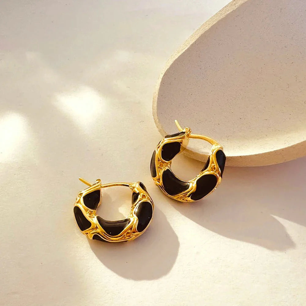 Textured Gold Contrast Hoop Earrings