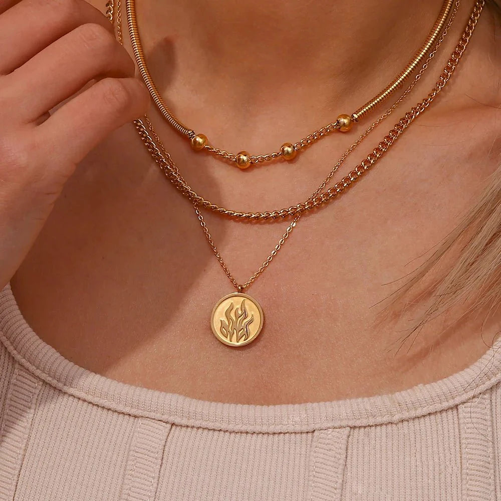 Thick Snake Chain Beaded Necklace and Bracelet Set