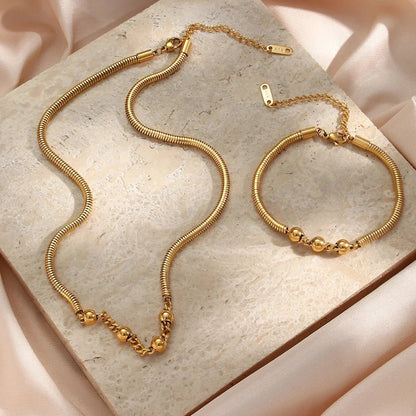 Thick Snake Chain Beaded Necklace and Bracelet Set