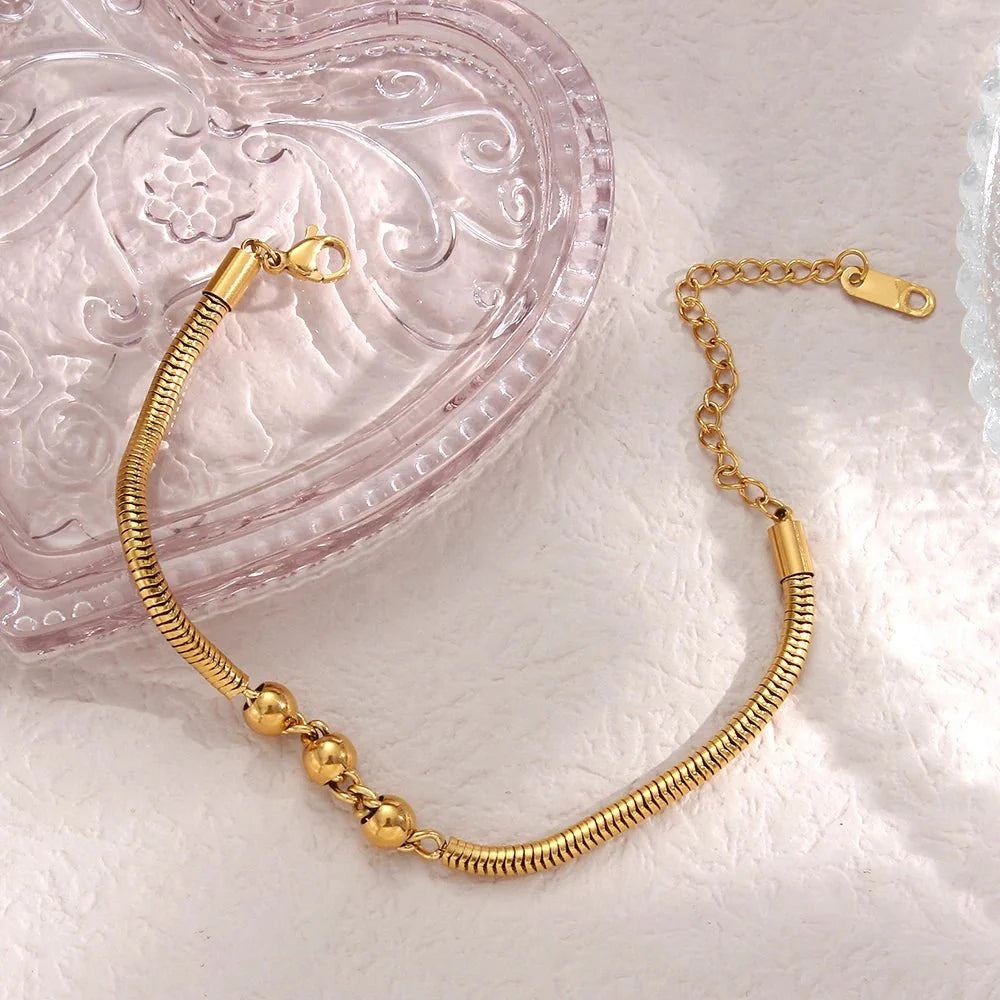 Thick Snake Chain Beaded Necklace and Bracelet Set