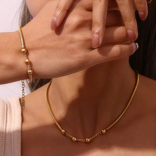 Thick Snake Chain Beaded Necklace and Bracelet Set