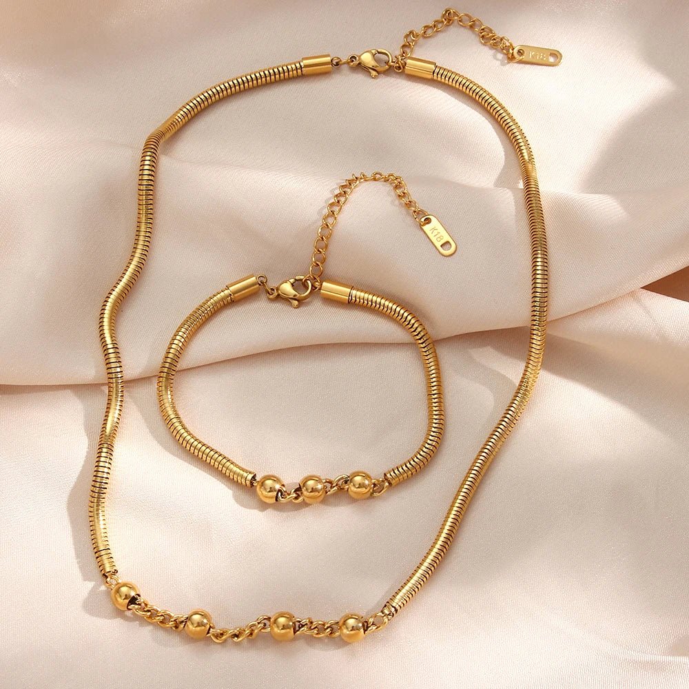 Thick Snake Chain Beaded Necklace and Bracelet Set