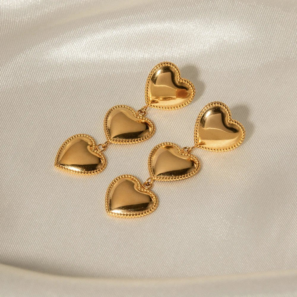 Triple Hearts Drop Earrings