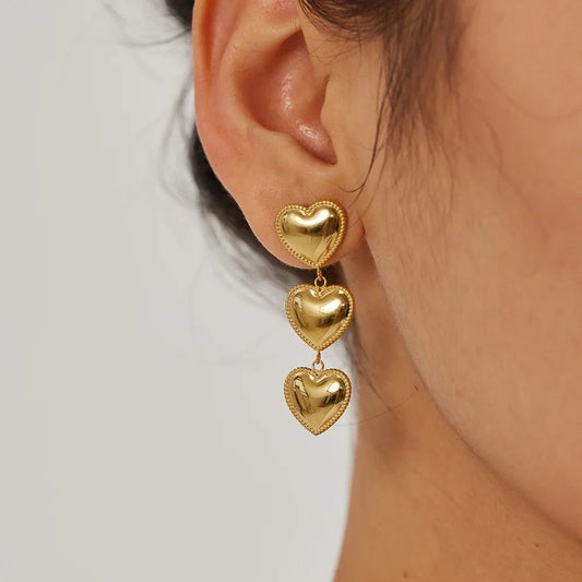 Triple Hearts Drop Earrings