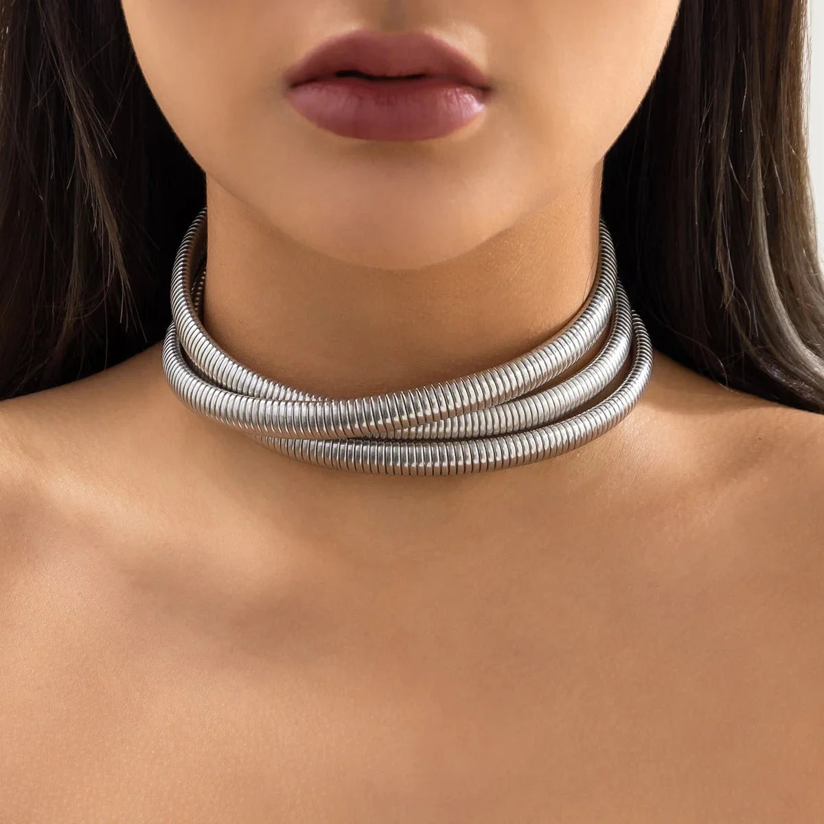 Triple Layer Stacked Chunky Choker Necklace