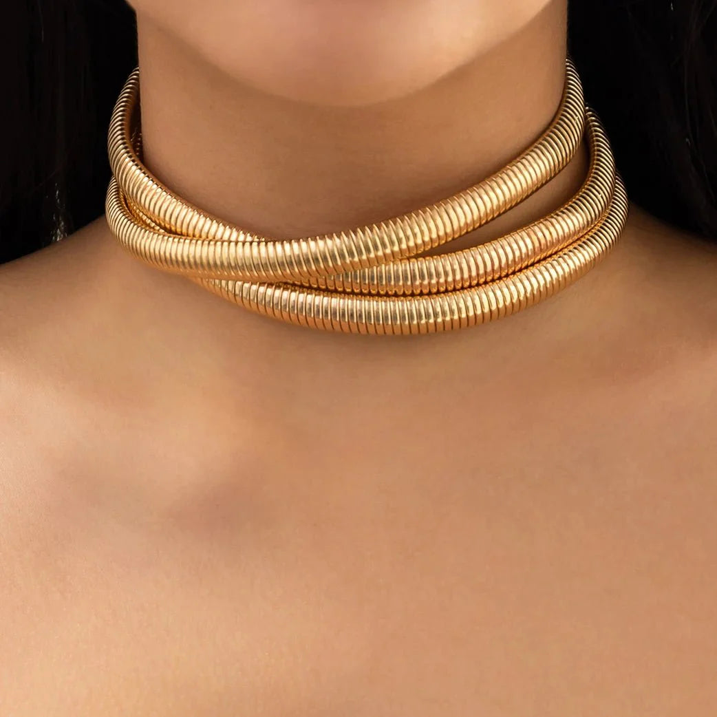 Triple Layer Stacked Chunky Choker Necklace