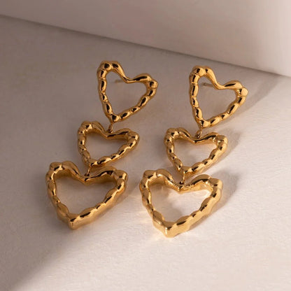 Triple Outlined Hearts Drop Earrings