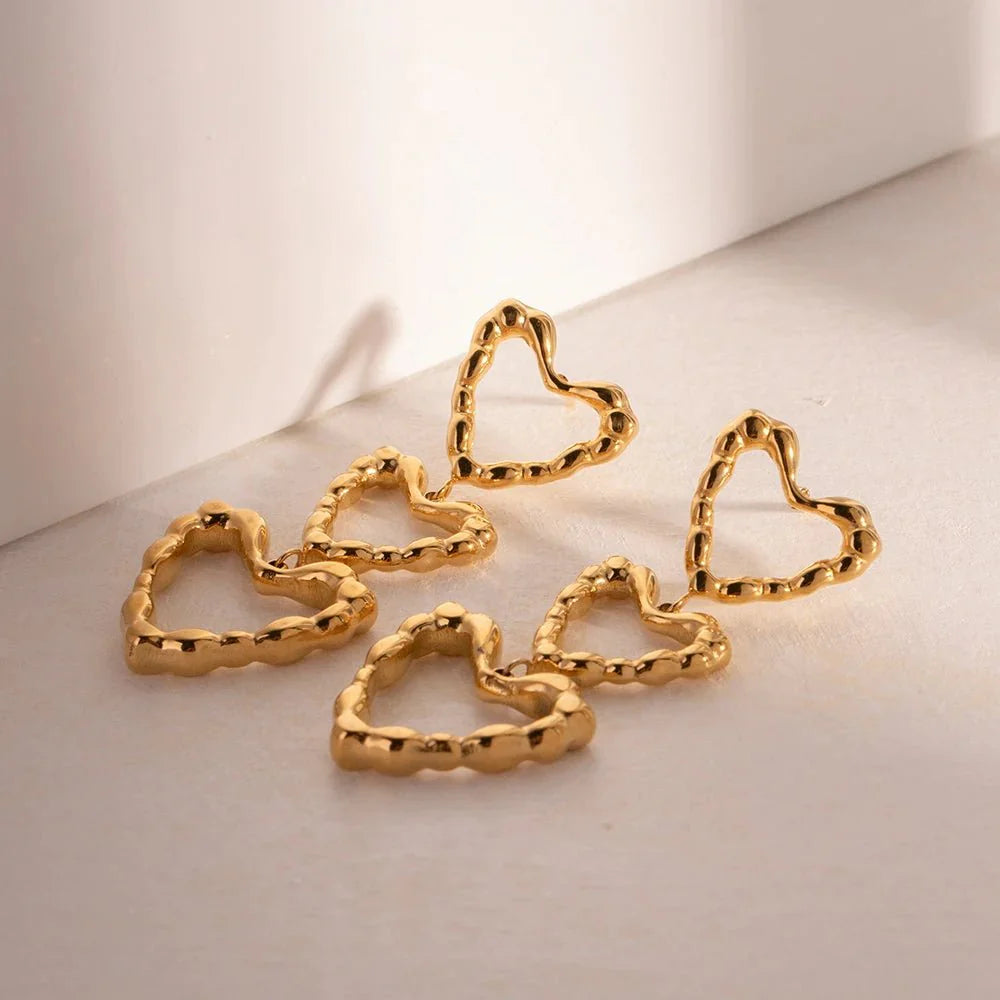 Triple Outlined Hearts Drop Earrings