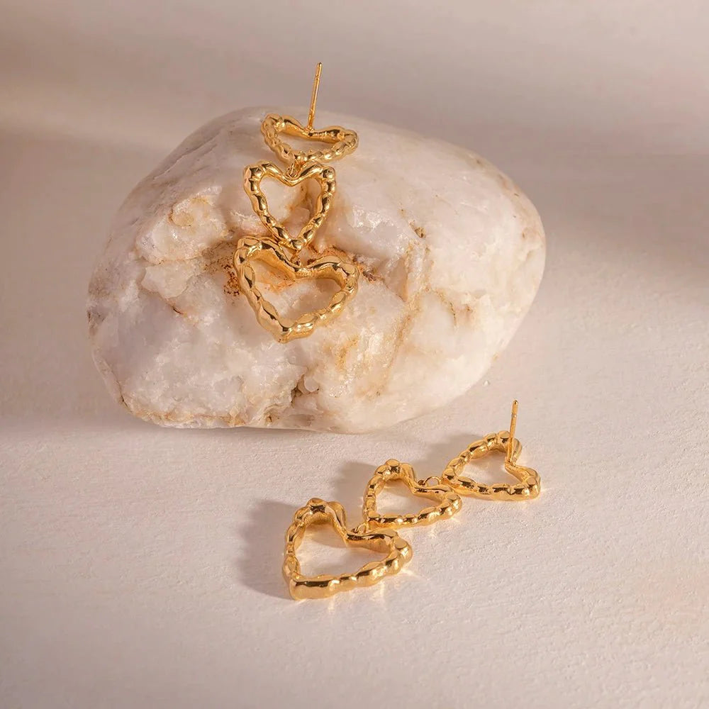Triple Outlined Hearts Drop Earrings
