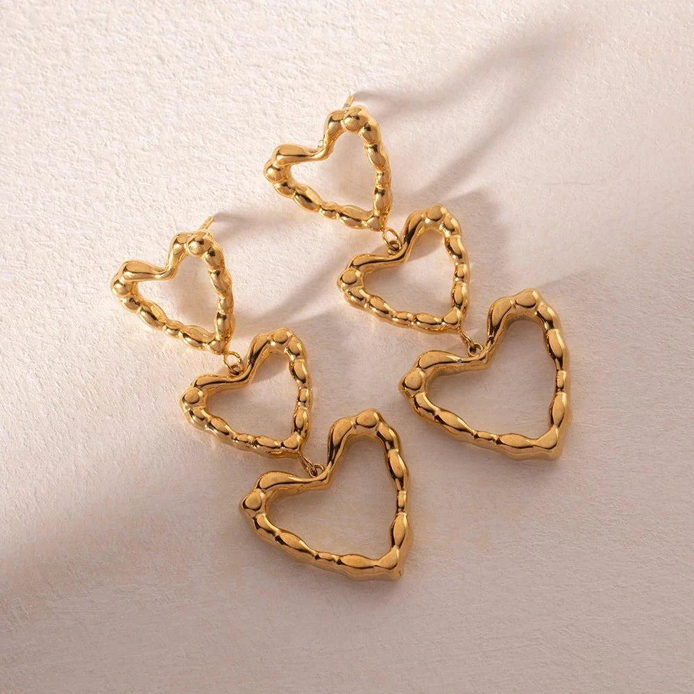Triple Outlined Hearts Drop Earrings