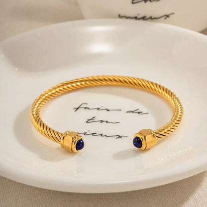 Twisted Gem Stone Ends Bangle Bracelet