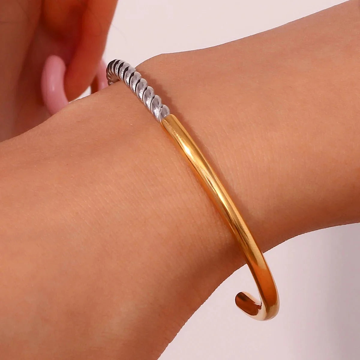 Twisted Half Two Tone Cuff Bracelet