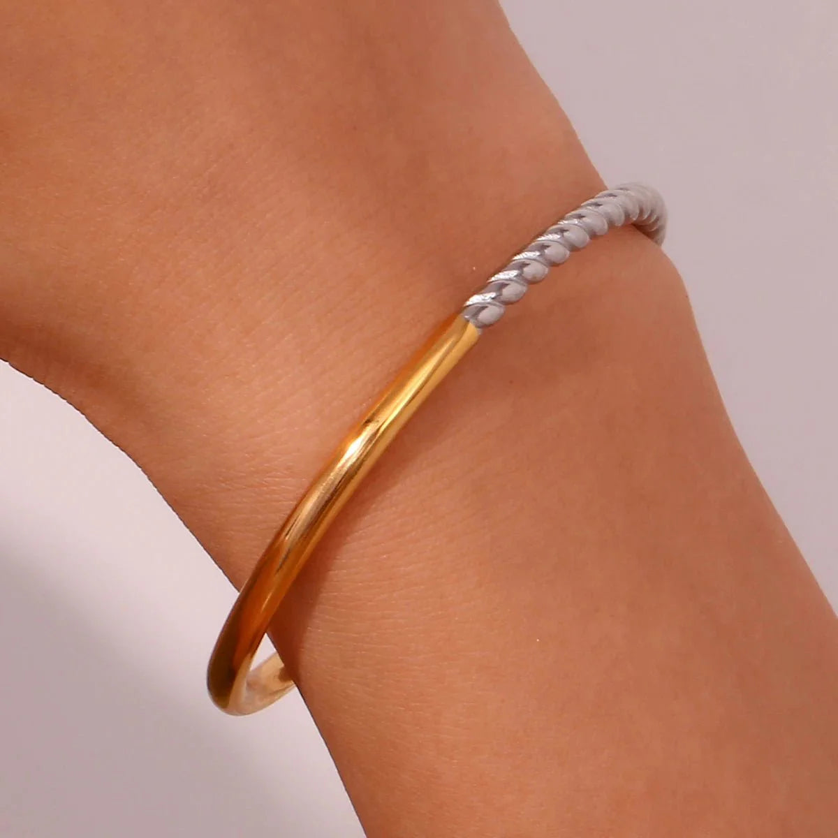 Twisted Half Two Tone Cuff Bracelet
