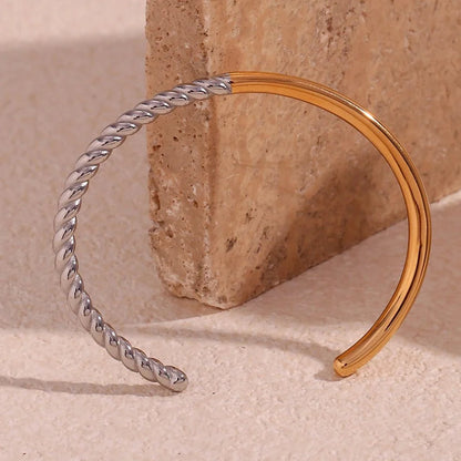 Twisted Half Two Tone Cuff Bracelet
