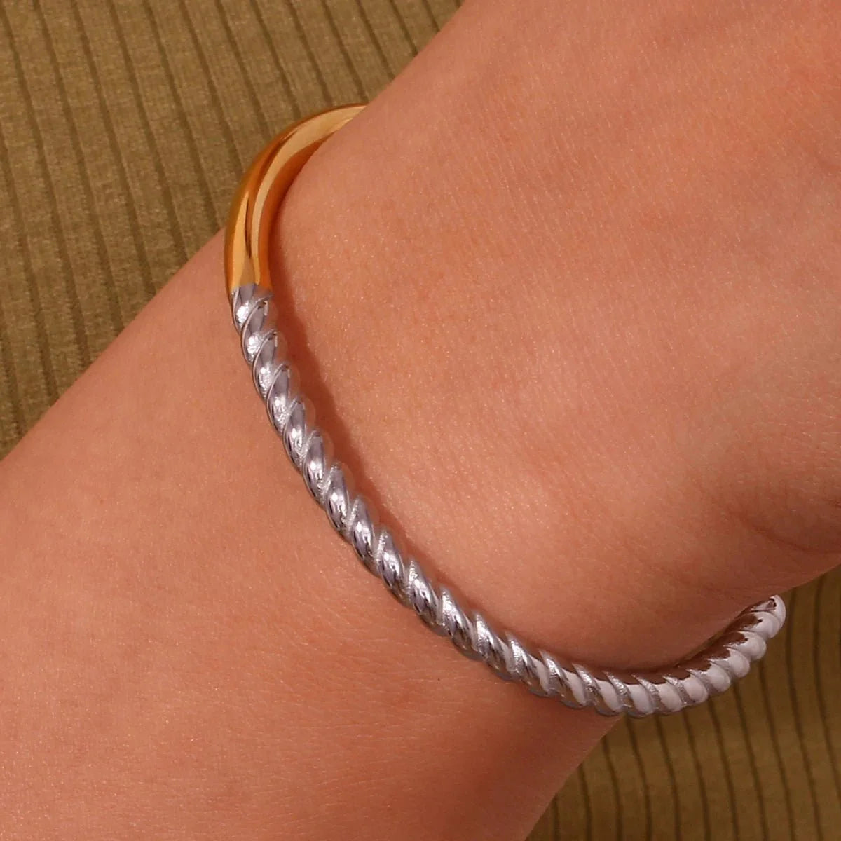 Twisted Half Two Tone Cuff Bracelet